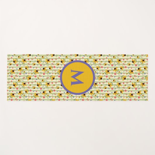 Monogram Coneflower Butterfly Floral Patterned ヨガマット (正面(横))