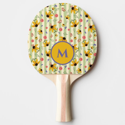 Monogram Coneflower Butterfly Floral Patterned 卓球ラケット (正面)