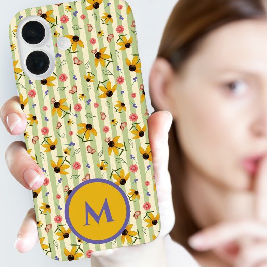 Monogram Coneflower Butterfly Floral Patterned Case-Mate iPhoneケース