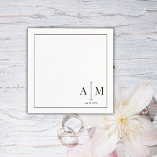  Monogram Couple Date Simple Border Wedding スタンダードカクテルナプキン