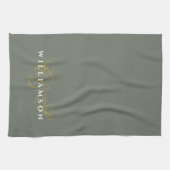 Monogram Couple Minimalist Olive Green Gold White キッチンタオル (横)