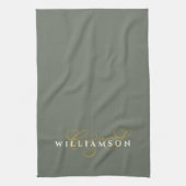 Monogram Couple Minimalist Olive Green Gold White キッチンタオル (縦)