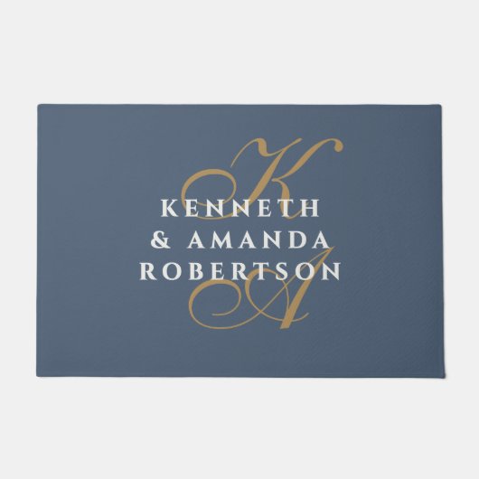 Monogram Couple Slate Blue Brass White Minimalist  ドアマット (正面)