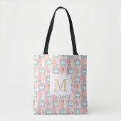 Monogram Cozy Cat & Book Tote Bag Girly Pink トートバッグ (正面)