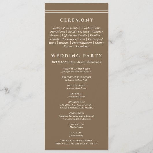 Monogram Cream Brown Christian Wedding Program プログラム (裏面)