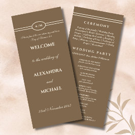 Monogram Cream Brown Christian Wedding Program プログラム