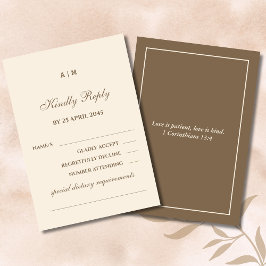 Monogram Cream Brown Christian Wedding RSVP Card 