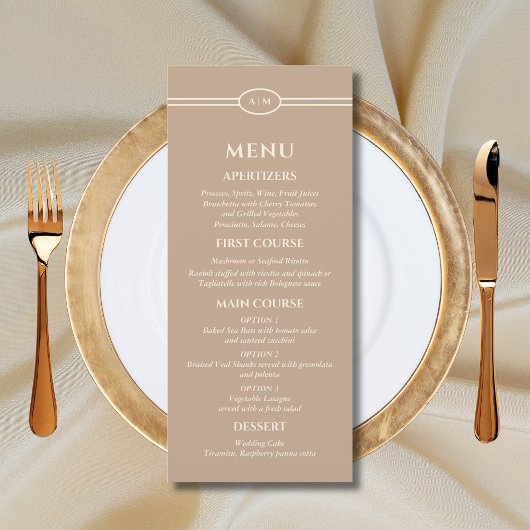 Monogram Cream Taupe Christian Wedding Menu メニュー