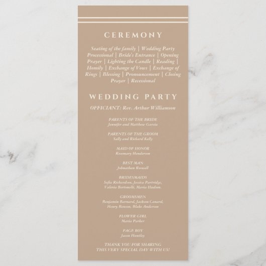 Monogram Cream Taupe Christian Wedding Program プログラム (裏面)