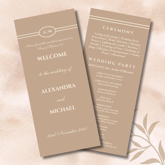 Monogram Cream Taupe Christian Wedding Program プログラム