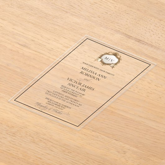 Monogram Crest Acrylic Wedding Invitation アクリル招待状 (レイダウン)
