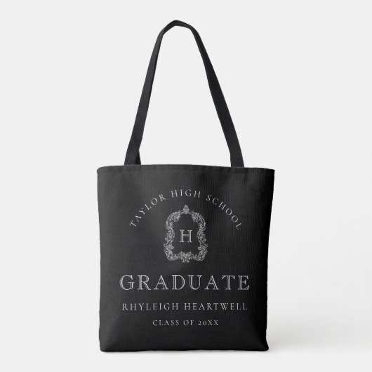 Monogram Crest Black and White Graduation トートバッグ (裏面)