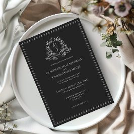 Monogram Crest Black and White Minimalist  Wedding 招待状