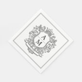 Monogram Crest Black and White Paper Wedding スタンダードランチョンナプキン (角)