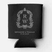 Monogram Crest Black and White Wedding 缶クーラー (正面)