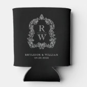 Monogram Crest Black and White Wedding 缶クーラー (裏面)