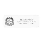 Monogram Crest Black White Wedding Return Address ラベル (正面)