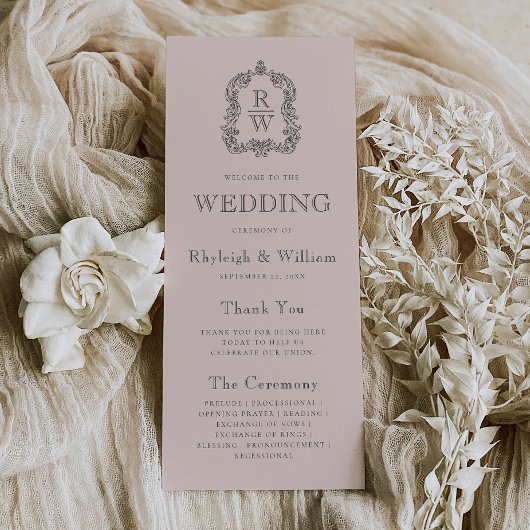 Monogram Crest Blush Pink Wedding プログラム
