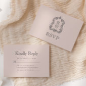 Monogram Crest Blush Pink Wedding 出欠カード