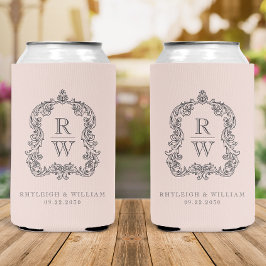 Monogram Crest Blush Pink Wedding 缶クーラー