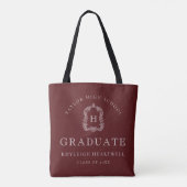 Monogram Crest Burgundy Red White Graduation トートバッグ (裏面)