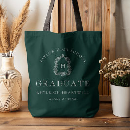 Monogram Crest Dark Green White Graduation トートバッグ