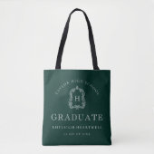 Monogram Crest Dark Green White Graduation トートバッグ (正面)