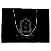 Monogram Crest Dusty Black and White Wedding ラージペーパーバッグ (裏面)