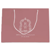 Monogram Crest Dusty Rose Wedding ラージペーパーバッグ (正面)