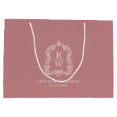Monogram Crest Dusty Rose Wedding ラージペーパーバッグ (裏面)