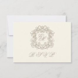Monogram Crest Elegant Ivory Menu Wedding 出欠カード