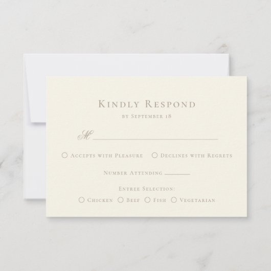 Monogram Crest Elegant Ivory Menu Wedding 出欠カード (裏面)