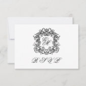Monogram Crest Elegant Wedding QR Code 出欠カード (正面)