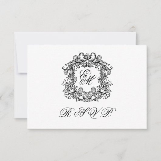 Monogram Crest Elegant Wedding QR Code 出欠カード (正面)