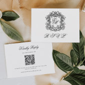 Monogram Crest Elegant Wedding QR Code 出欠カード