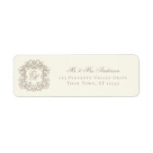 Monogram Crest Ivory Wedding Return Address ラベル (正面)