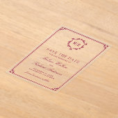 Monogram Crest Magenta Wedding Save the Date アクリル招待状 (レイダウン)