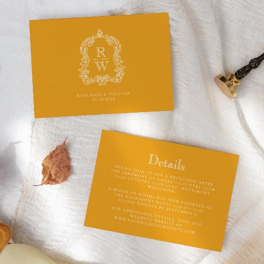 Monogram Crest Marigold Yellow Wedding Details エンクロージャーカード
