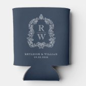 Monogram Crest Navy Blue Wedding 缶クーラー (裏面)