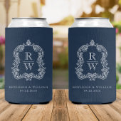Monogram Crest Navy Blue Wedding 缶クーラー