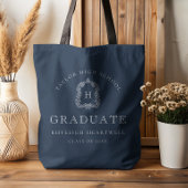 Monogram Crest Navy Blue White Graduation トートバッグ