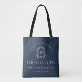 Monogram Crest Navy Blue White Graduation トートバッグ (正面)
