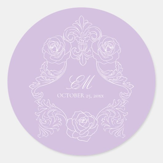 Monogram Crest Ornament Purple Violet Wedding ラウンドシール (正面)