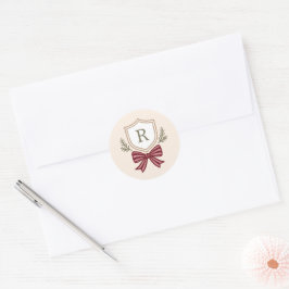 Monogram Crest Red Bow Christmas Envelope Seals ラウンドシール