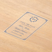 Monogram Crest Royal Blue Wedding Save the Date アクリル招待状 (レイダウン)
