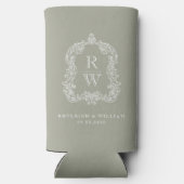 Monogram Crest Sage Green Wedding スリム缶クーラー (裏面)
