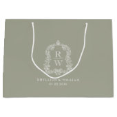 Monogram Crest Sage Green Wedding ラージペーパーバッグ (正面)