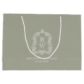 Monogram Crest Sage Green Wedding ラージペーパーバッグ (裏面)