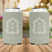 Monogram Crest Sage Green Wedding 缶クーラー