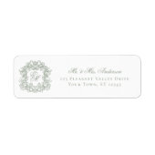 Monogram Crest Sage Green Wedding Return Address ラベル (正面)